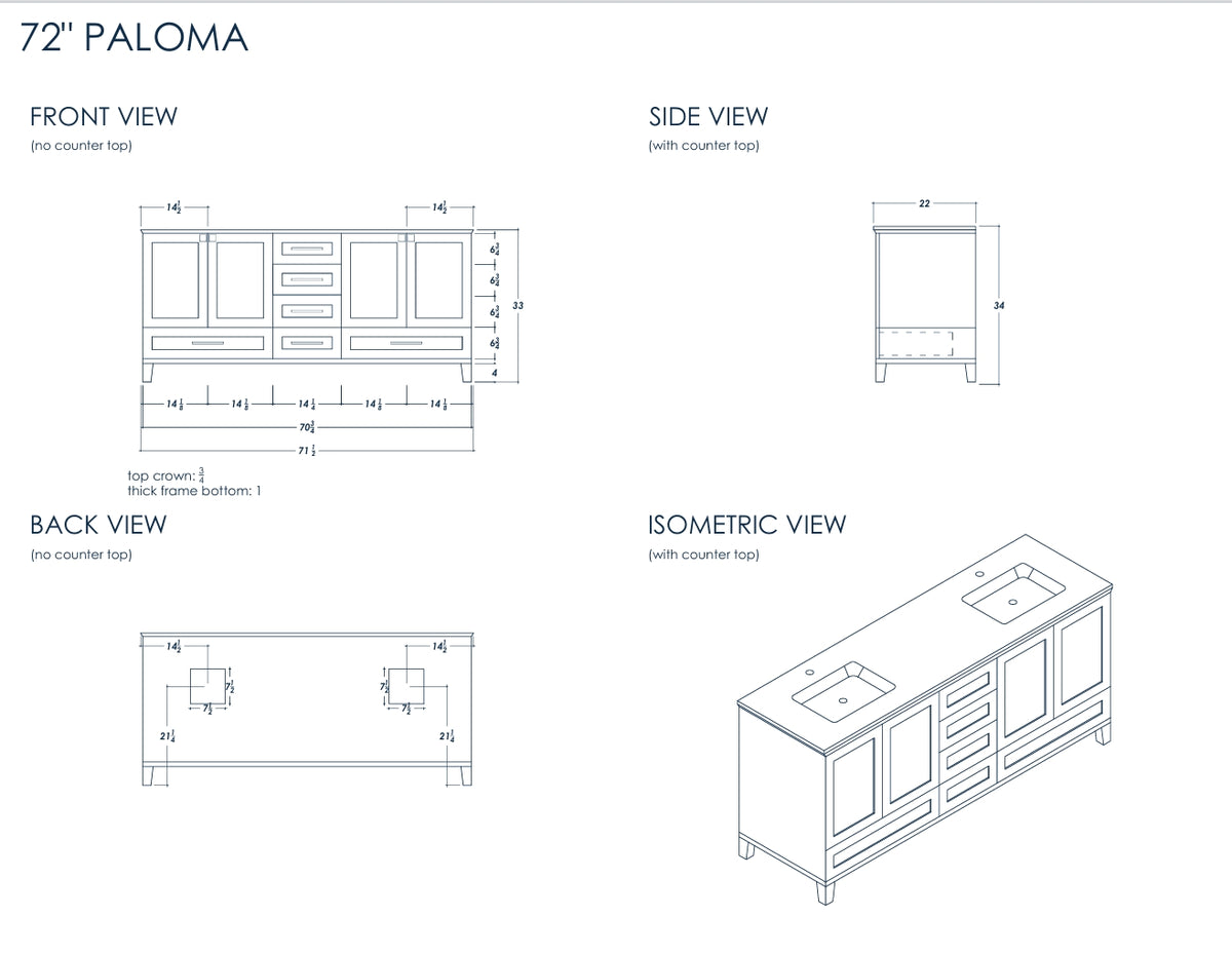 Paloma 72" White Double Bowls Bathroom Cabinet