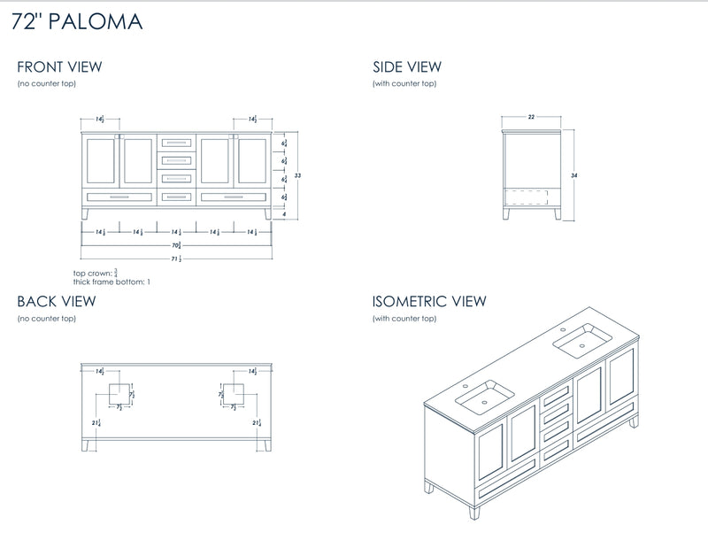 Paloma 72" White Double Bowls Bathroom Cabinet