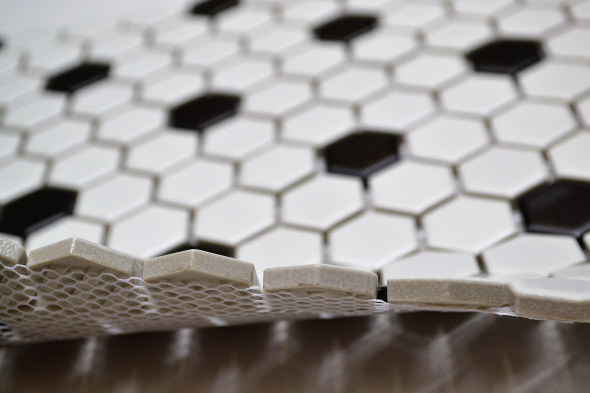 1"  Poka Dot Hex (white & black)