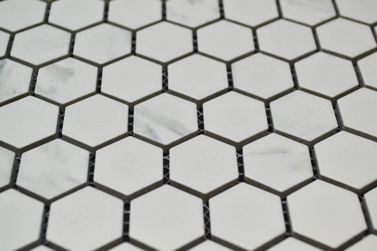 1" White Porcelain Marble Hex