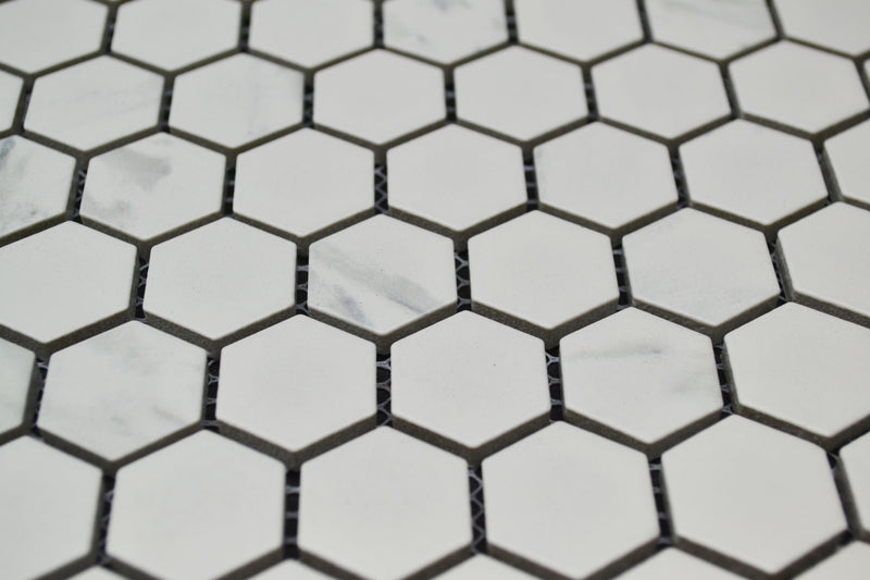 1" White Porcelain Marble Hex