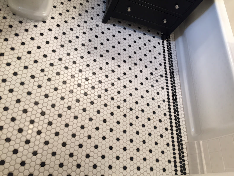 1"  Poka Dot Hex (white & black)