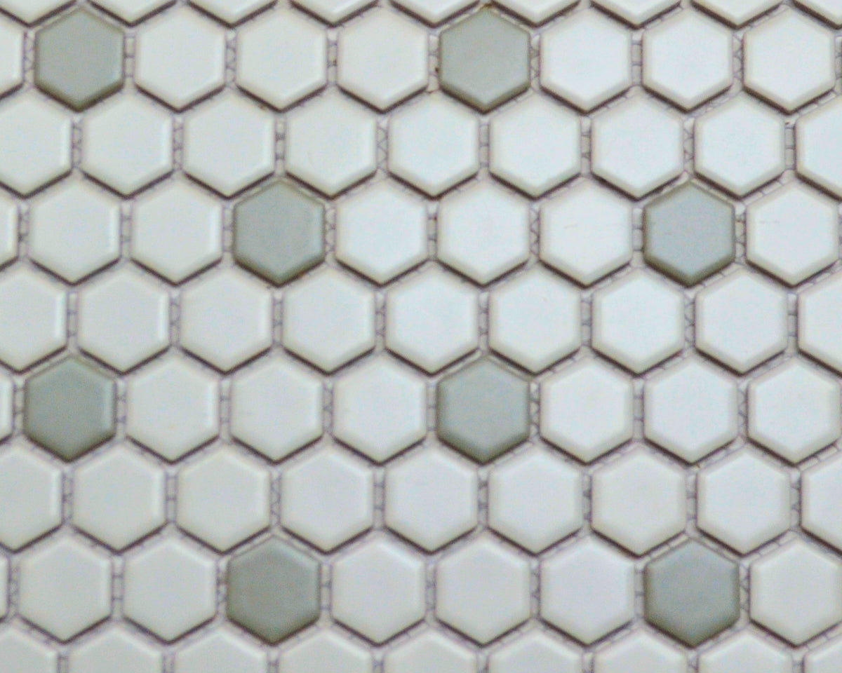 1" Poka Dot Hex (white & gray)