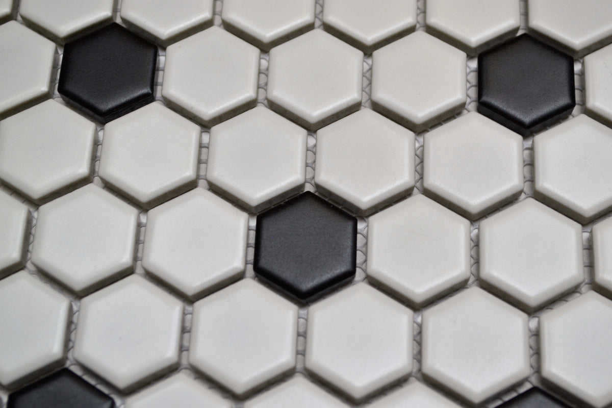 1"  Poka Dot Hex (white & black)