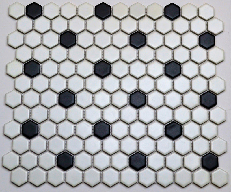 1"  Poka Dot Hex (white & black)