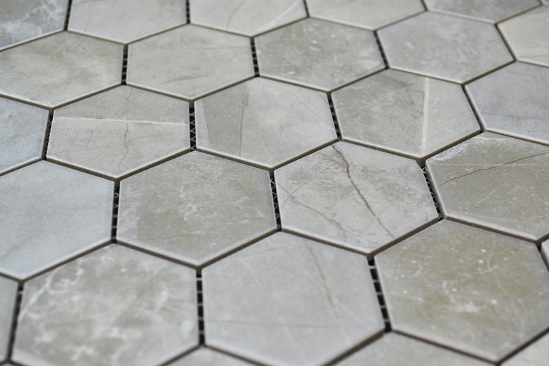 2" Gray Porcelain Marble Hex