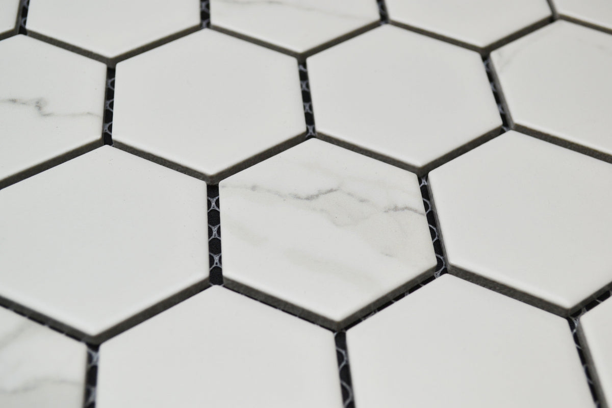 2" White Porcelain Marble Hex