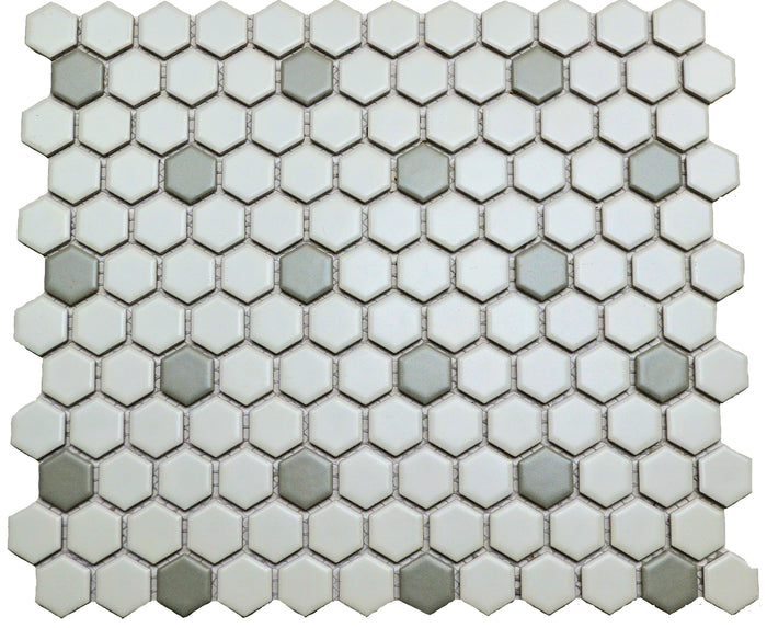 1" Poka Dot Hex (white & gray)