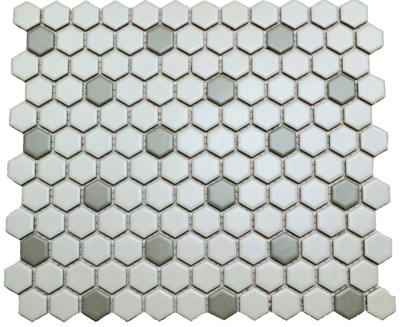 1" Poka Dot Hex (white & gray)