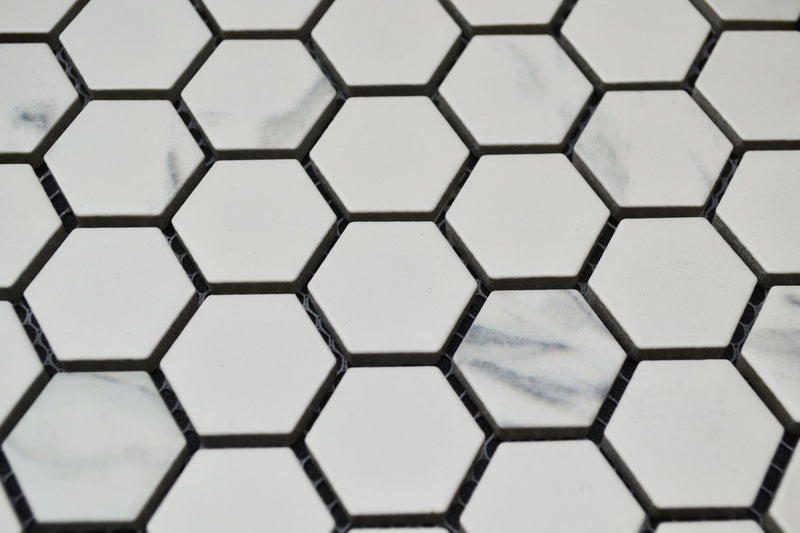 1" White Porcelain Marble Hex